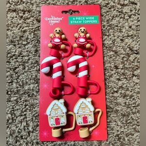 Christmas Holiday Straw Toppers Red and White set of 6